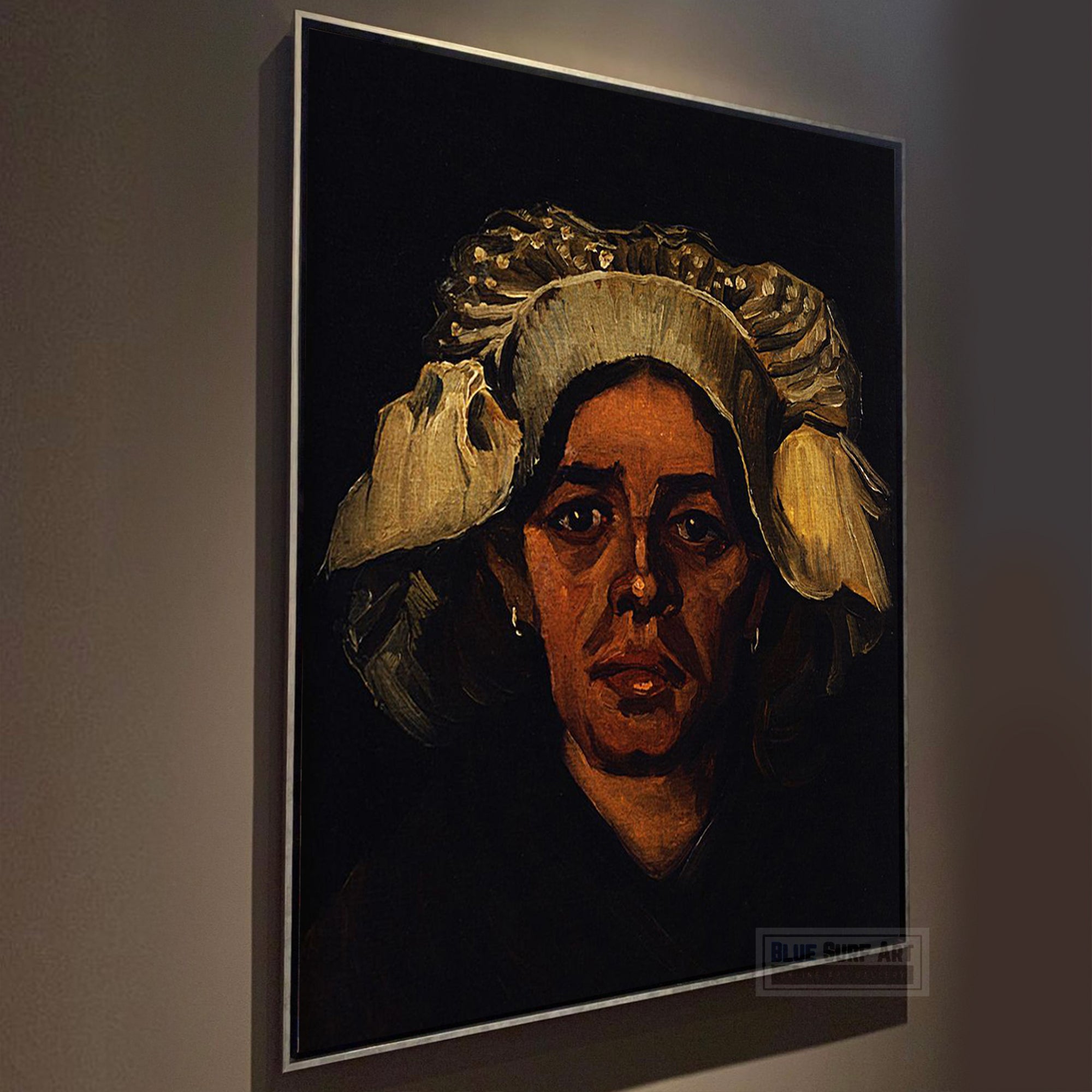 Head of a Peasant Woman with White Cap by Van Gogh Reproduction for Sale - Blue Surf Art