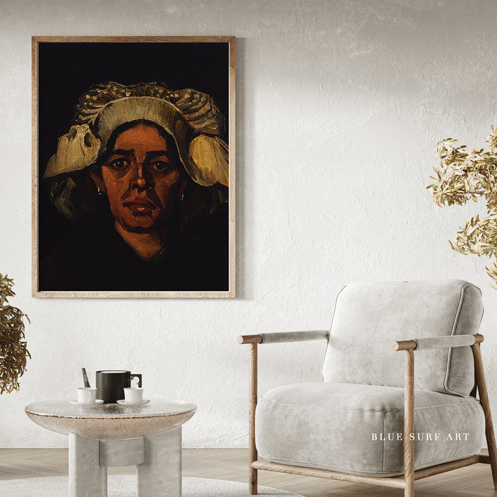 Head of a Peasant Woman with White Cap by Van Gogh Reproduction for Sale - Blue Surf Art