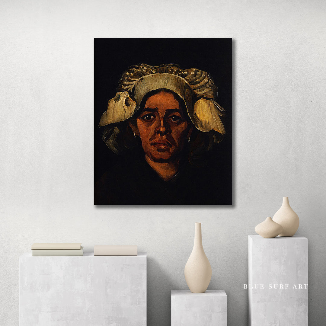 Head of a Peasant Woman with White Cap by Van Gogh Reproduction for Sale - Blue Surf Art
