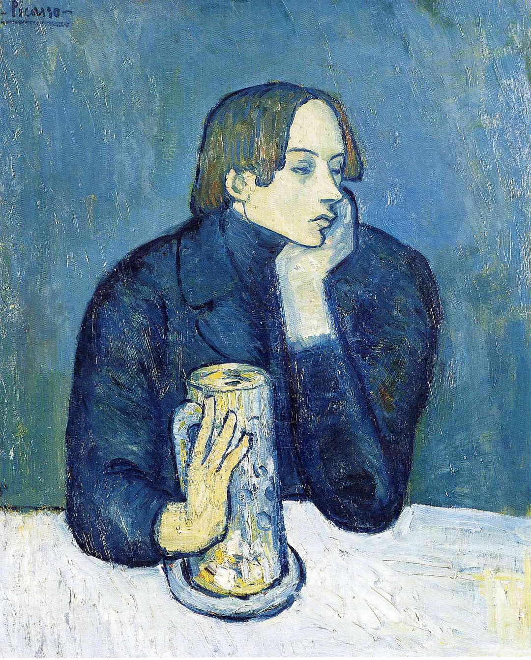 Portrait of Jaime Sabartes. The bock by Pablo Picasso. Picasso artworks, Picasso wall art, Picasso canvas art, Picasso reproduction for sale, Picasso oil painting on canvas, Blue Surf Art