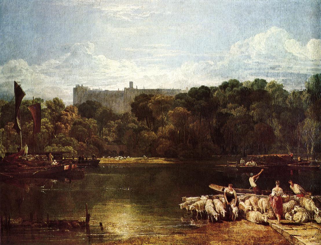 Windsor Castle from the Thames by J. M. W. Turner. Seascape painting, Turner artworks, Turner canvas art, J. M. W. Turner oil painting, Turner reproduction for sale. Landscape paintings, Turner art decor, Turner oil painting on canvas, Blue Surf Art