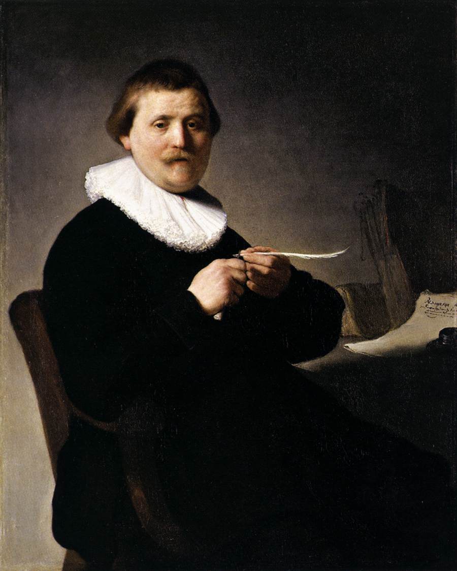 Portrait of a Man Trimming his Quill Painting by Rembrandt Oil on Canvas Reproduction by Blue surf Art