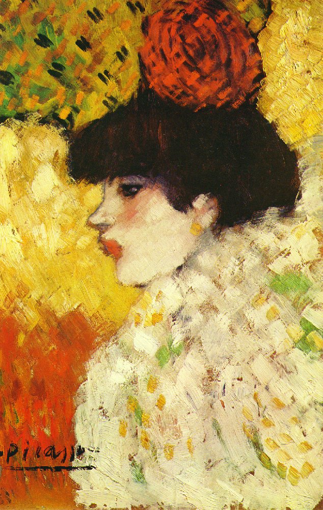 Profile of a young girl. Girl with red flower in her hair by Pablo Picasso. Picasso artworks, Picasso wall art, Picasso canvas art, Picasso reproduction for sale, Picasso oil painting on canvas, Blue Surf Art
