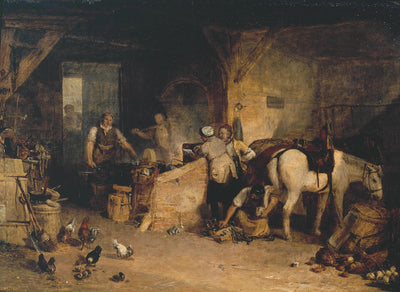 A Country Blacksmith Disputing upon the Price of Iron, and the Price Charged to the Butcher for Shoeing his Poney by J. M. W. Turner. Seascape painting, Turner artworks, Turner canvas art, J. M. W. Turner oil painting, Turner reproduction for sale. Landscape paintings, Turner art decor, Turner oil painting on canvas, Blue Surf Art