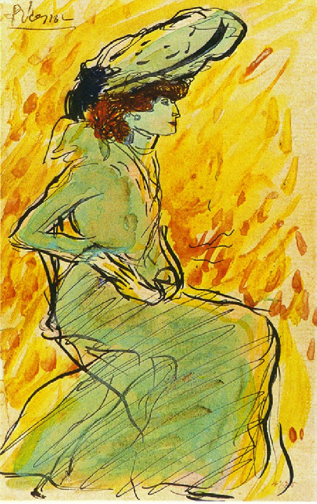 Seated woman in green by Pablo Picasso. Picasso artworks, Picasso wall art, Picasso canvas art, Picasso reproduction for sale, Picasso oil painting on canvas, Blue Surf Art