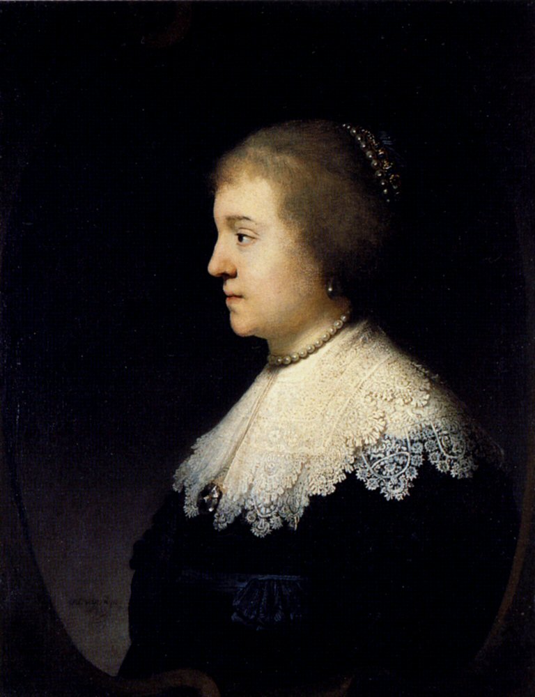 Portrait of Princess Amalia van Solms Painting by Rembrandt Oil on Canvas Reproduction by Blue Surf Art