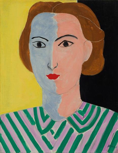 Portrait with Pink and Blue Face Painting by Henri Matisse Oil on Canvas Reproduction blue surf art