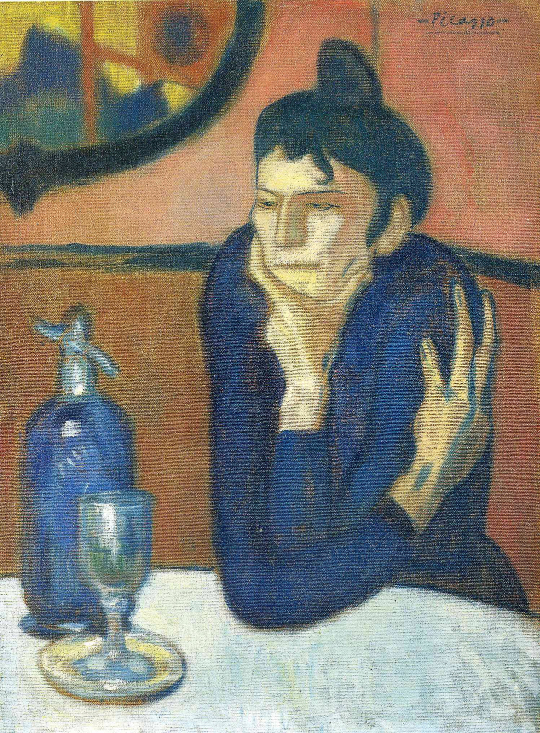 The Absinthe Drinker by Pablo Picasso. Picasso artworks, Picasso wall art, Picasso canvas art, Picasso reproduction for sale, Picasso oil painting on canvas, Blue Surf Art