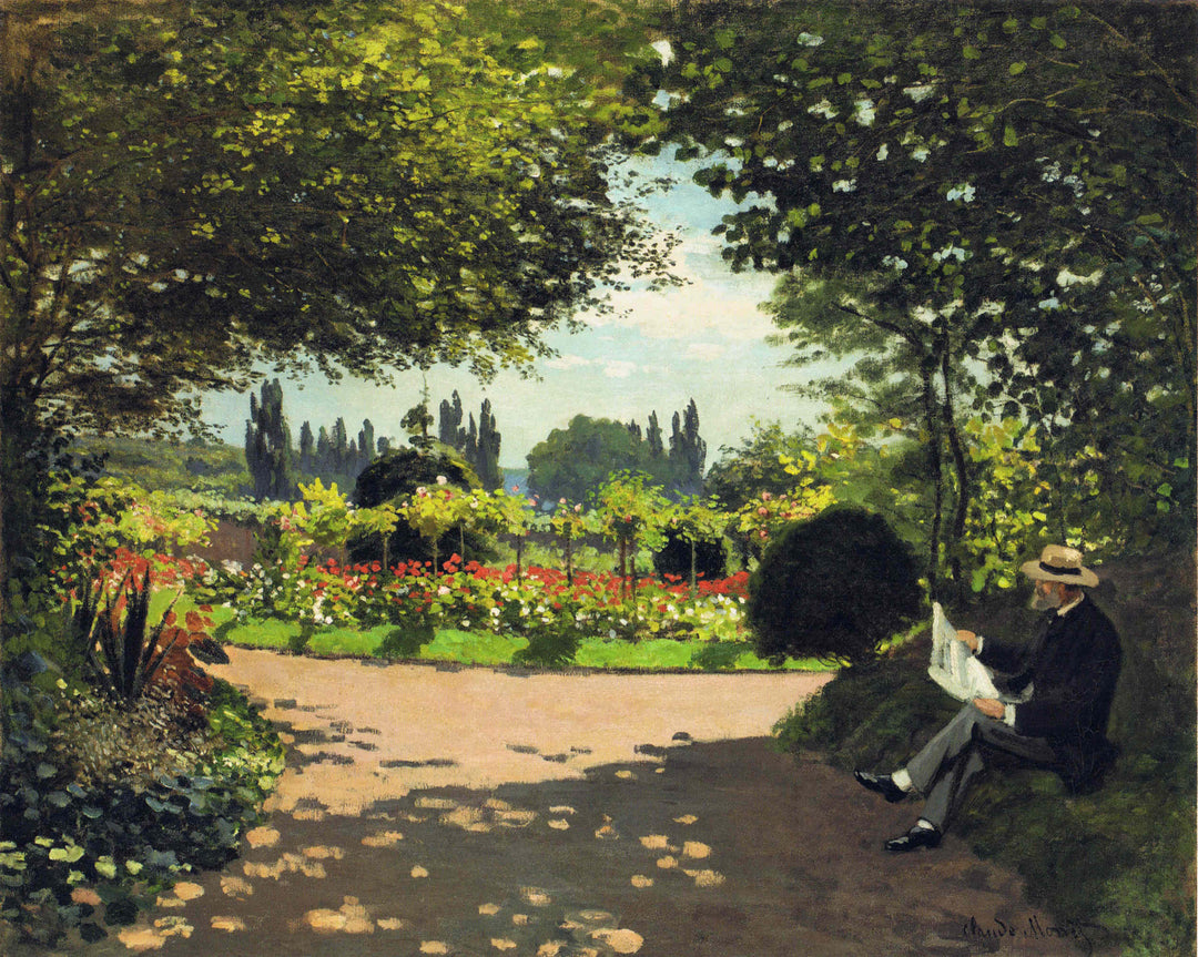Adolphe Monet Reading in the Garden by Claude Monet
