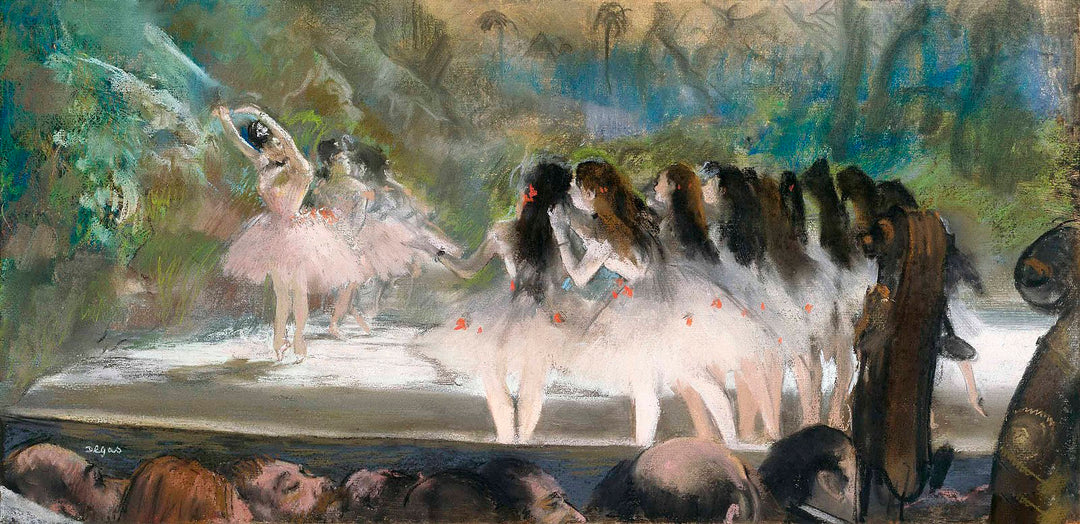 Ballet Dancers on Stage Painting by Edgar Degas Reproduction Oil on Canvas. Blue Surf Art .com