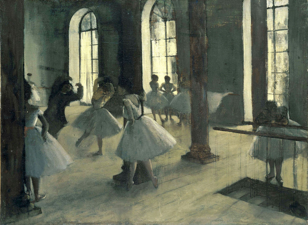 Dance rehearsal in the foyer Painting by Edgar Degas Reproduction Oil on Canvas. Blue Surf Art .com