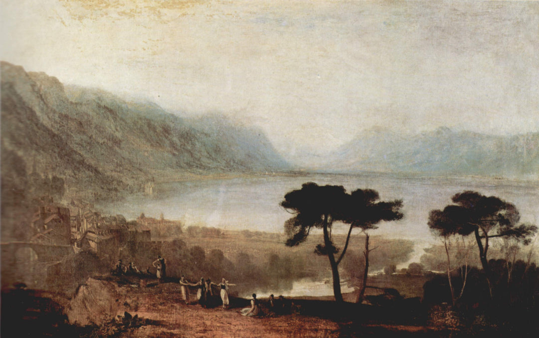 The Lake Geneva seen from Montreux by J. M. W. Turner. Seascape painting, Turner artworks, Turner canvas art, J. M. W. Turner oil painting, Turner reproduction for sale. Landscape paintings, Turner art decor, Turner oil painting on canvas, Blue Surf Art