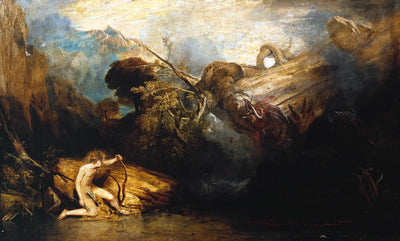 Apollo and Python by J. M. W. Turner. Seascape painting, Turner artworks, Turner canvas art, J. M. W. Turner oil painting, Turner reproduction for sale. Landscape paintings, Turner art decor, Turner oil painting on canvas, Blue Surf Art