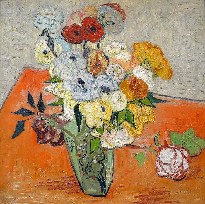 Roses and Anemones, 1890 by Van Gogh Reproduction for Sale - Blue Surf Art