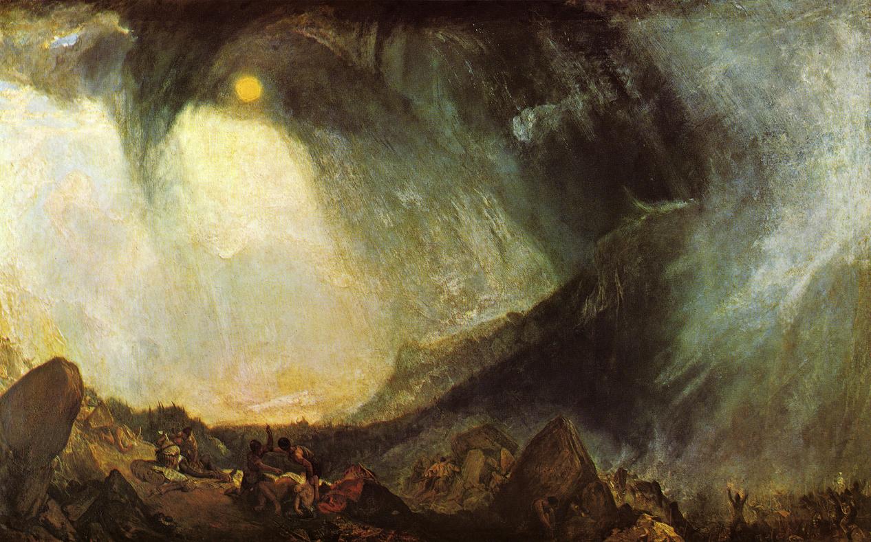 Snow Storm, Hannibal and His Army Crossing the Alps by J. M. W. Turner. Seascape painting, Turner artworks, Turner canvas art, J. M. W. Turner oil painting, Turner reproduction for sale. Landscape paintings, Turner art decor, Turner oil painting on canvas, Blue Surf Art