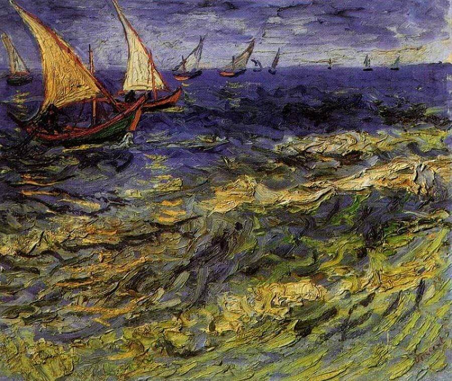 Seascape at Saintes-Maries, 1888 by Van Gogh Reproduction for Sale - Blue Surf Art