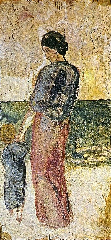 Mother and child on the beach by Pablo Picasso. Claude Monet artworks, monet canvas art, monet oil painting, monet reproduction for sale. Landscape paintings, Monet art decor, monet oil painting on canvas, Blue Surf Art