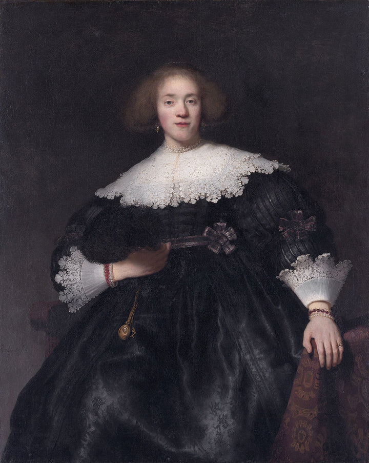 Portrait of a Young Woman with a Fan Painting by Rembrandt Oil on Canvas Reproduction
