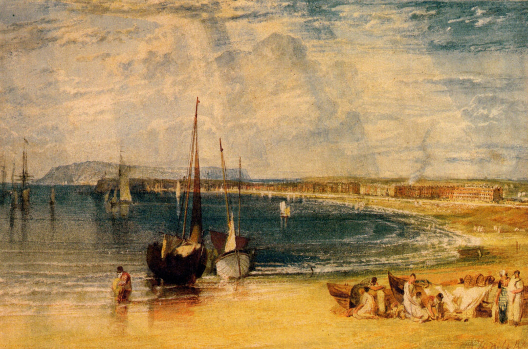 Weymouth by J. M. W. Turner. Seascape painting, Turner artworks, Turner canvas art, J. M. W. Turner oil painting, Turner reproduction for sale. Landscape paintings, Turner art decor, Turner oil painting on canvas, Blue Surf Art