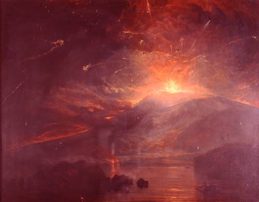 The Eruption of the Souffrier Mountains, in the Island of St Vincent, at Midnight, on the 30th of April, 1812 by J. M. W. Turner. Seascape painting, Turner artworks, Turner canvas art, J. M. W. Turner oil painting, Turner reproduction for sale. Landscape paintings, Turner art decor, Turner oil painting on canvas, Blue Surf Art