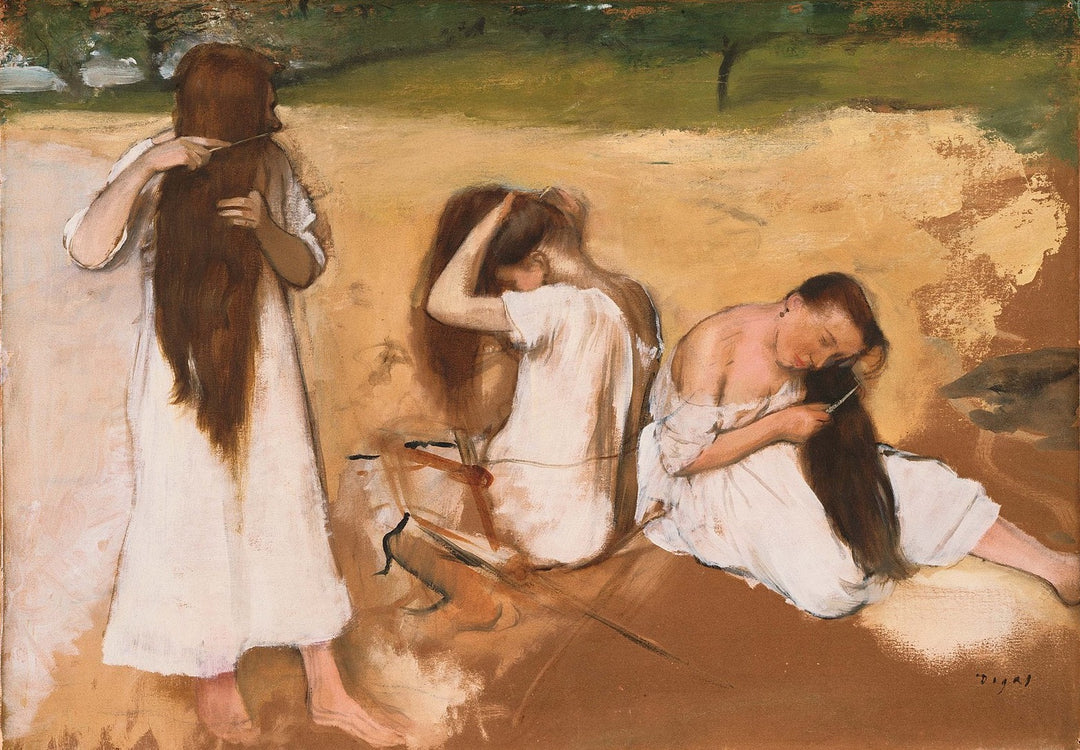 Women Combing Their Hair Painting by Edgar Degas Reproduction Oil on Canvas. Blue Surf Art .com