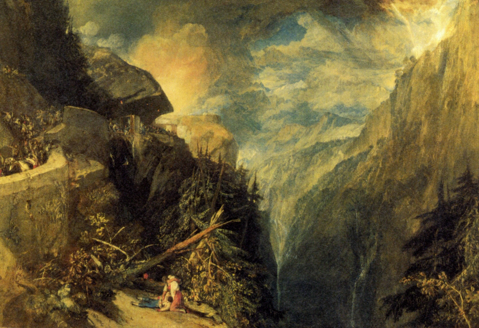 The Battle of Fort Rock, Val d'Aoste, Piedmont by J. M. W. Turner. Seascape painting, Turner artworks, Turner canvas art, J. M. W. Turner oil painting, Turner reproduction for sale. Landscape paintings, Turner art decor, Turner oil painting on canvas, Blue Surf Art