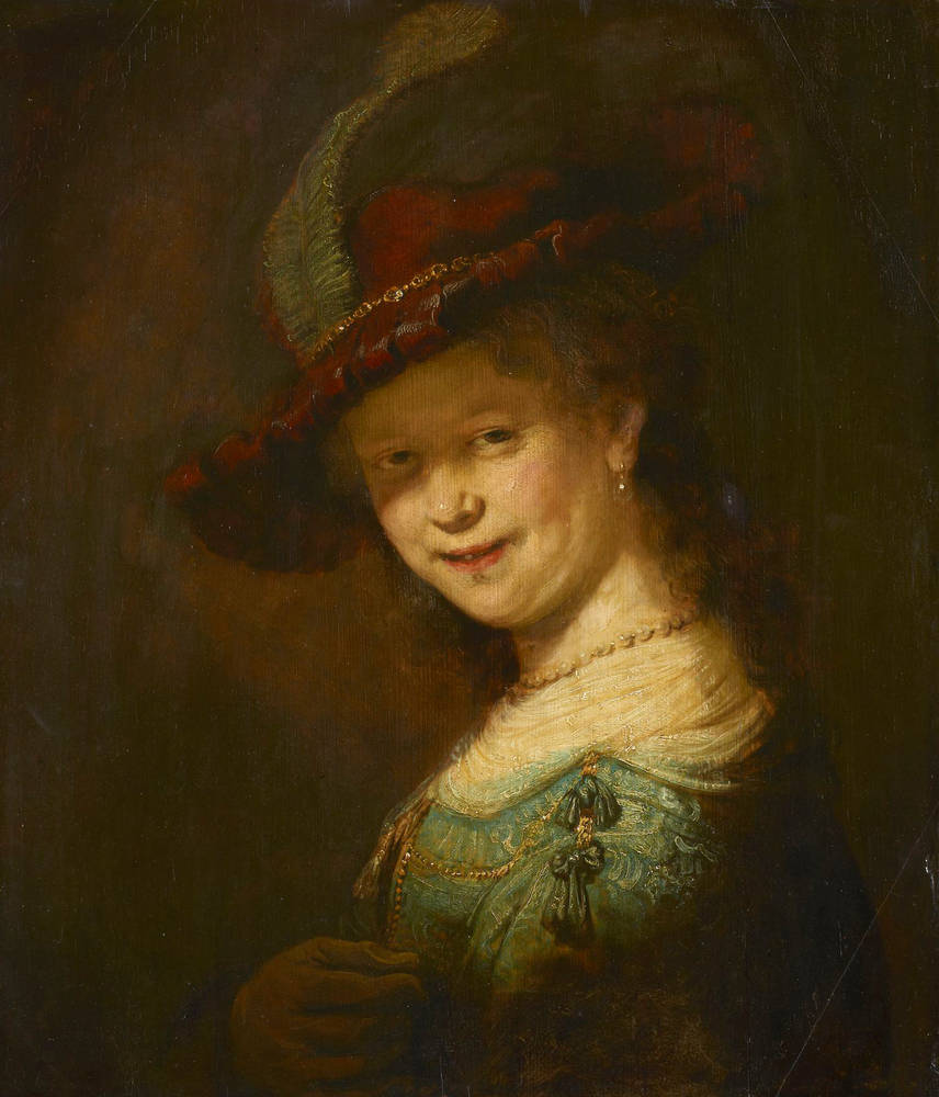 Bust of Saskia Smiling Painting by Rembrandt Oil on Canvas Reproduction