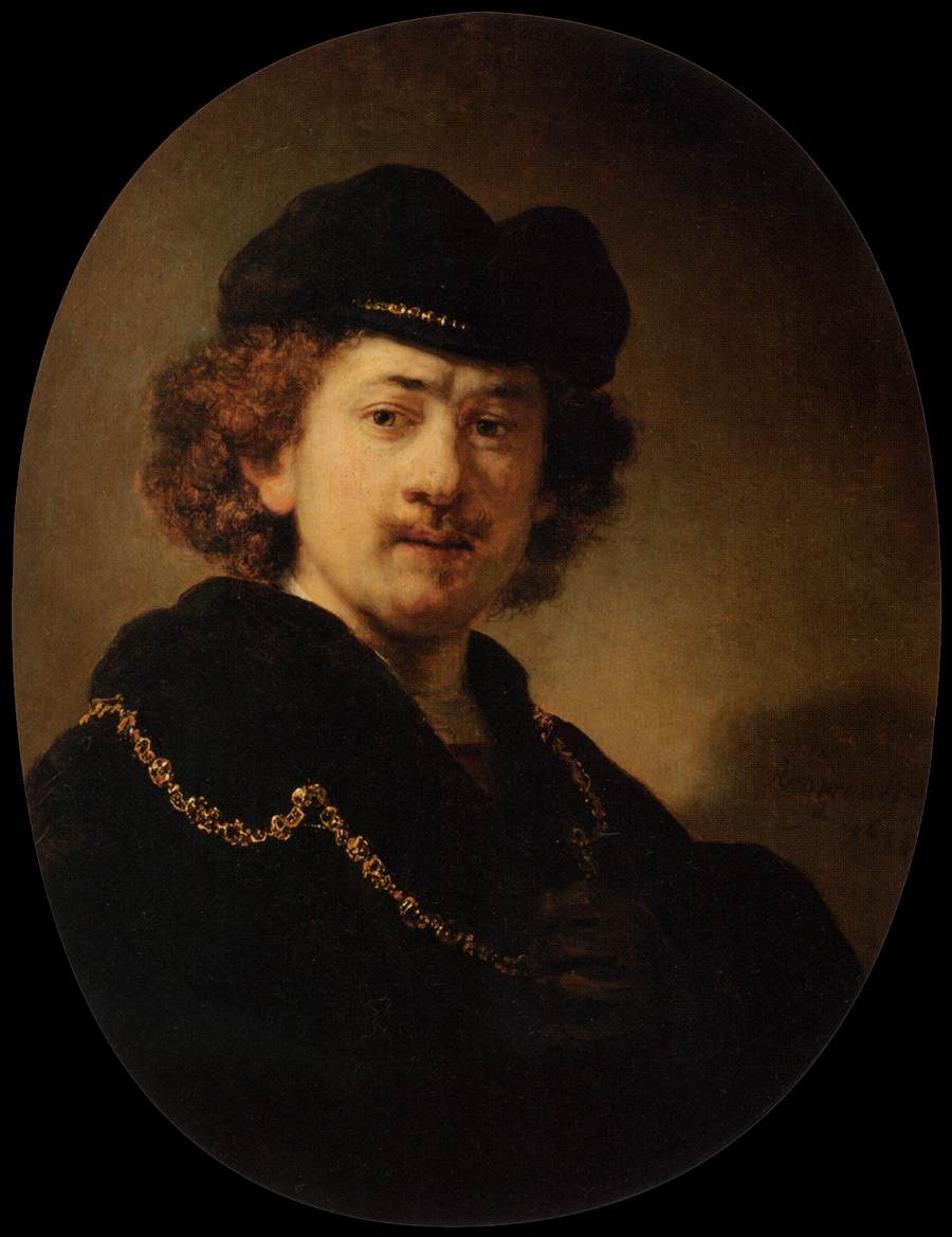 Self-portrait with Beret and Gold Chain Painting by Rembrandt Oil on Canvas Reproduction