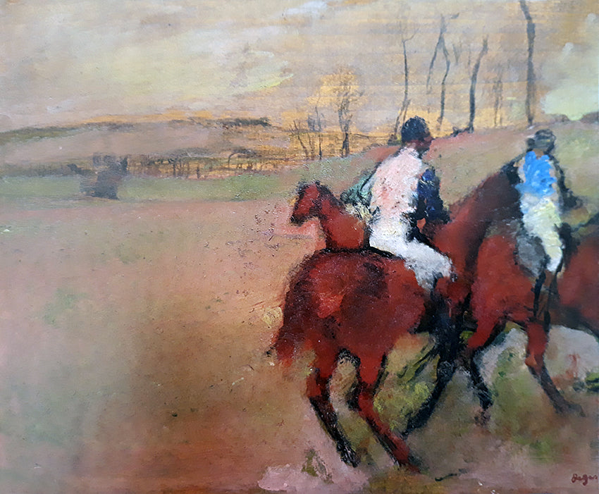Horses and Jockeys Painting by Edgar Degas Reproduction Oil on Canvas. Blue Surf Art .com