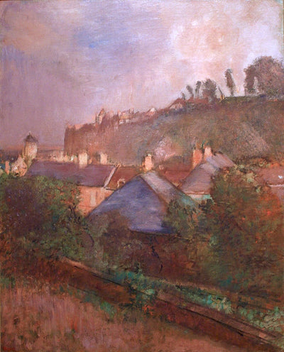 Houses at the Foot of a Cliff (c. 1895-98) Painting by Edgar Degas Reproduction Oil on Canvas. blue surf art .com