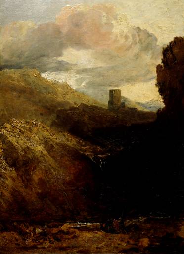 Dolbadarn Castle, Study for Diploma Picture by J. M. W. Turner. Seascape painting, Turner artworks, Turner canvas art, J. M. W. Turner oil painting, Turner reproduction for sale. Landscape paintings, Turner art decor, Turner oil painting on canvas, Blue Surf Art