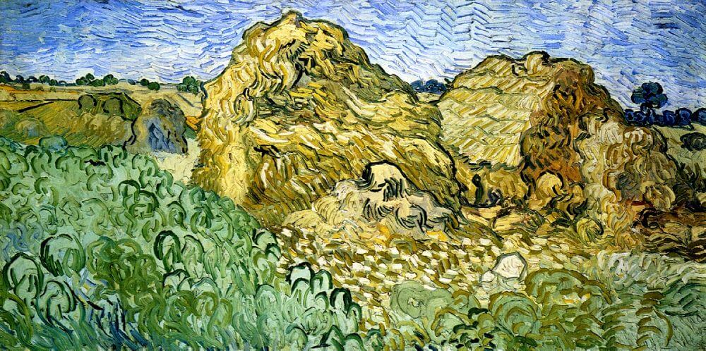Field with Stacks of Wheat, 1890 by Van Gogh Reproduction for Sale - Blue Surf Art