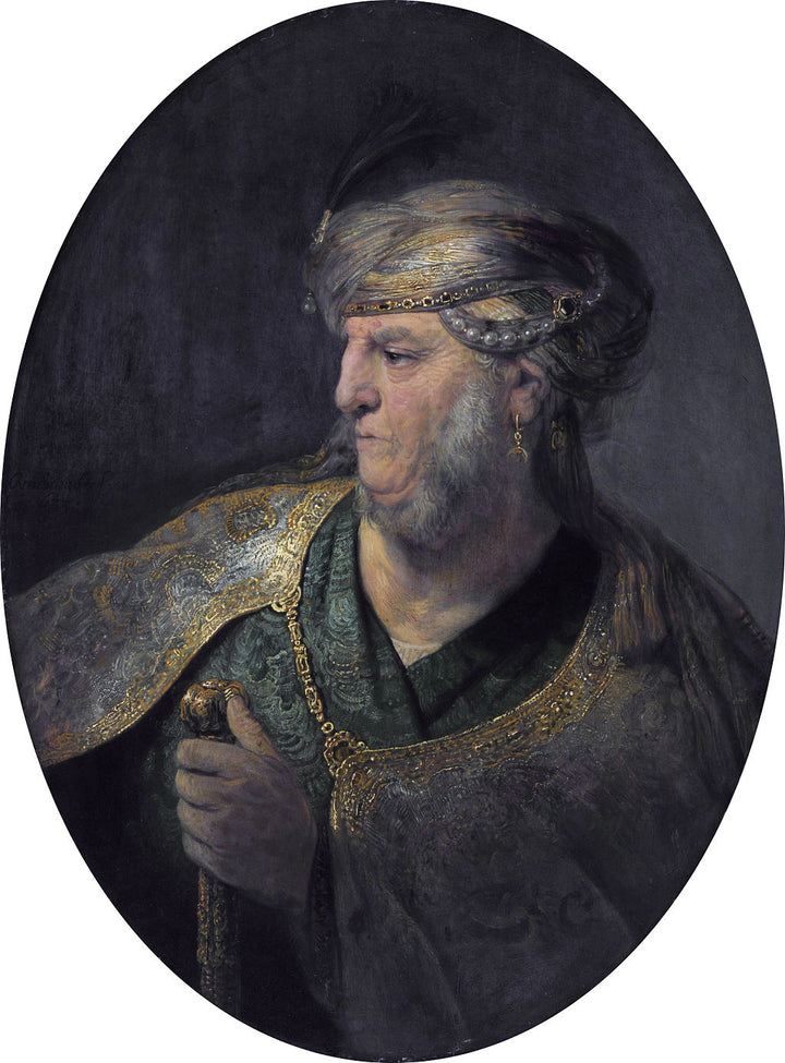 Bust of a Man in Oriental Dress Painting by Rembrandt Oil on Canvas Reproduction by Blue Surf Art