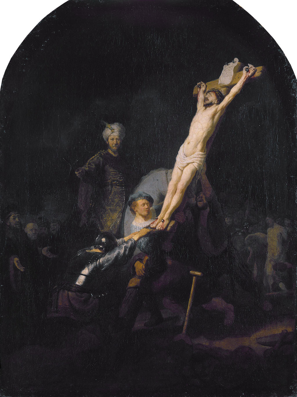 The Raising of the Cross Painting by Rembrandt Oil on Canvas Reproduction by Blue Surf Art