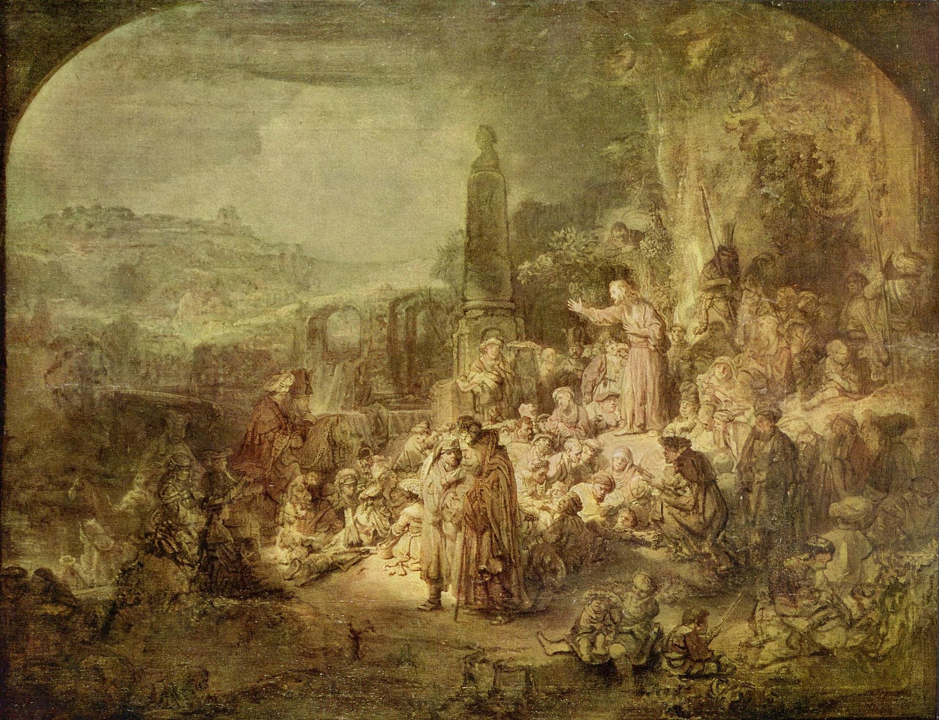 John the Baptist Preaching Painting by Rembrandt Oil on Canvas Reproduction by blue surf art