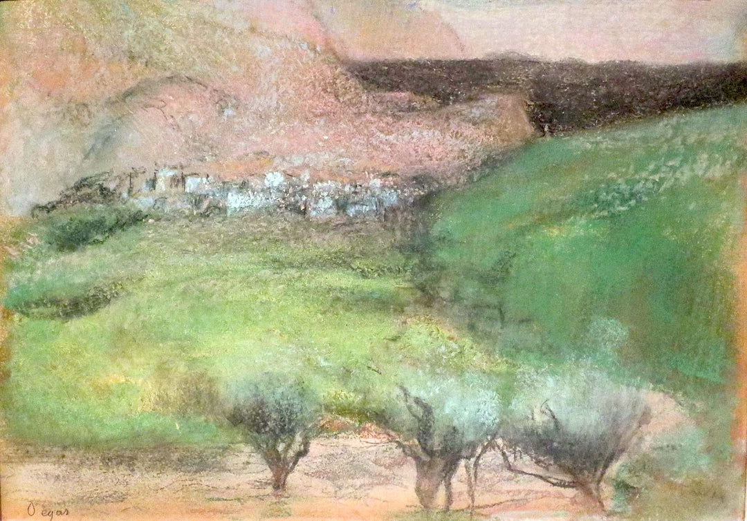 Olive Trees against a Mountainous Background Painting by Edgar Degas Reproduction Oil on Canvas