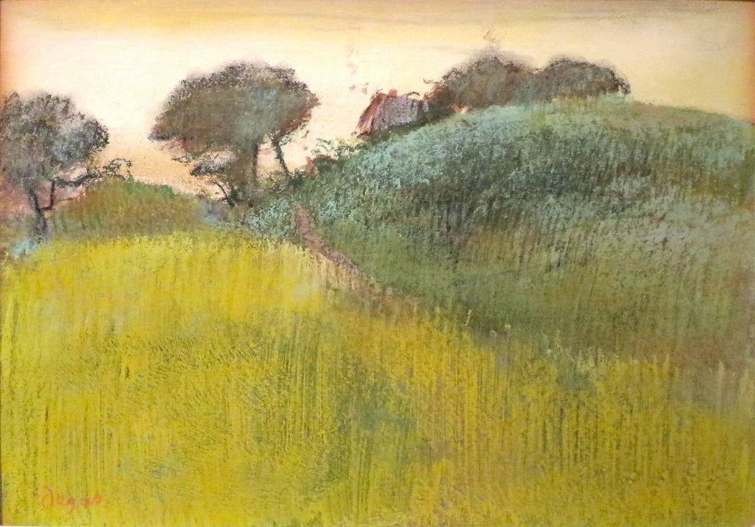 Wheat Field and Green Hill Painting by Edgar Degas Reproduction Oil on Canvas