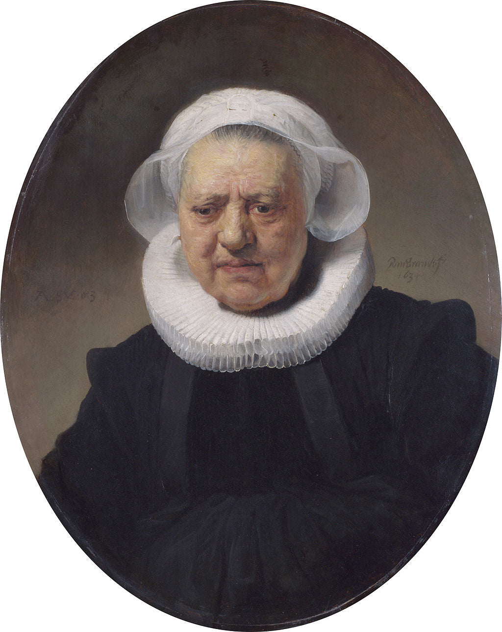 Portrait of an 83-year Old Woman (possibly Aechje Claesdr, mother of Dirck Jansz Pesser) Painting by Rembrandt Oil on Canvas Reproduction by Blue Surf Art