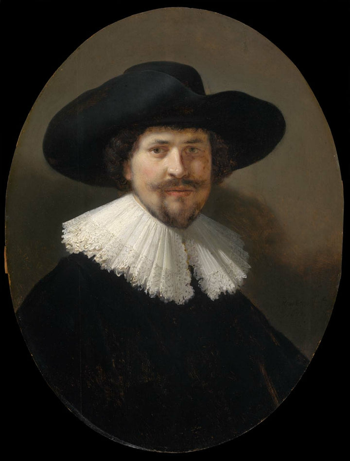 Portrait of a Man in a Broad-brimmed Hat Painting by Rembrandt Oil on Canvas Reproduction by Blue Surf Art