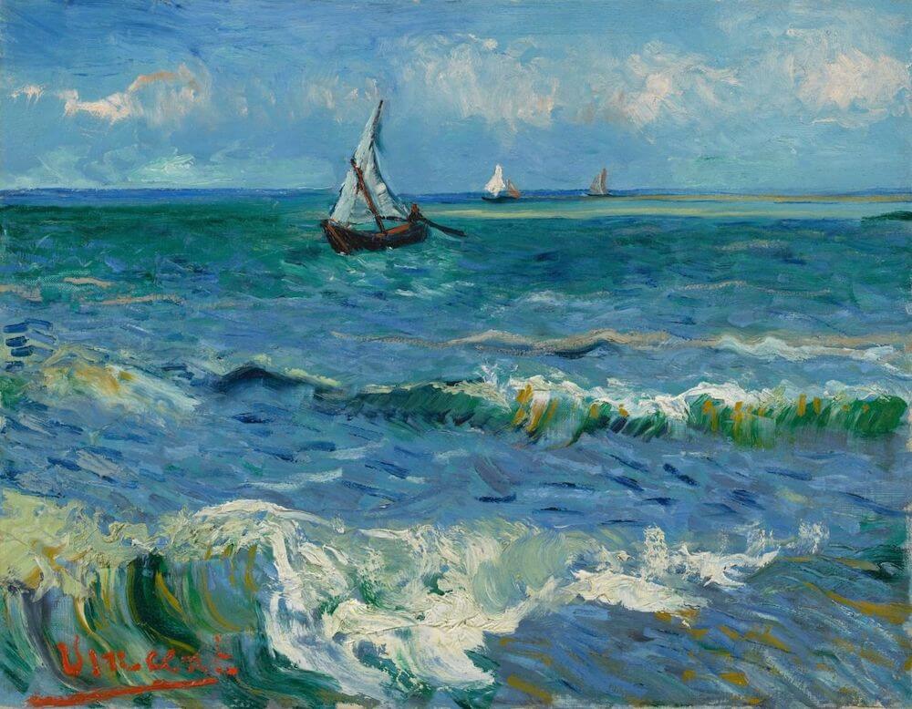 Seascape near Les Saintes-Maries-de-la-Mer, 1888 by Van Gogh Reproduction for Sale - Blue Surf Art
