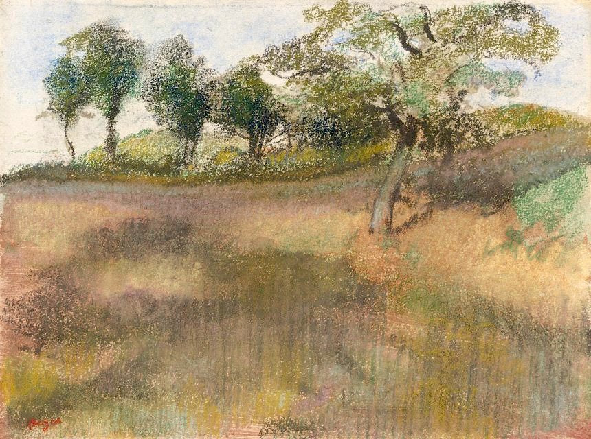 Plowed Field Bordered by Trees Painting by Edgar Degas Reproduction Oil on Canvas