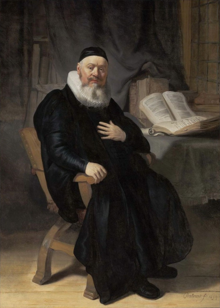 Portrait of Reverend Johannes Elison Painting by Rembrandt Oil on Canvas Reproduction by Blue Surf Art