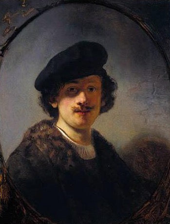 Oval Self-portrait with Shaded Eyes Painting by Rembrandt Oil on Canvas Reproduction by Blue Surf art