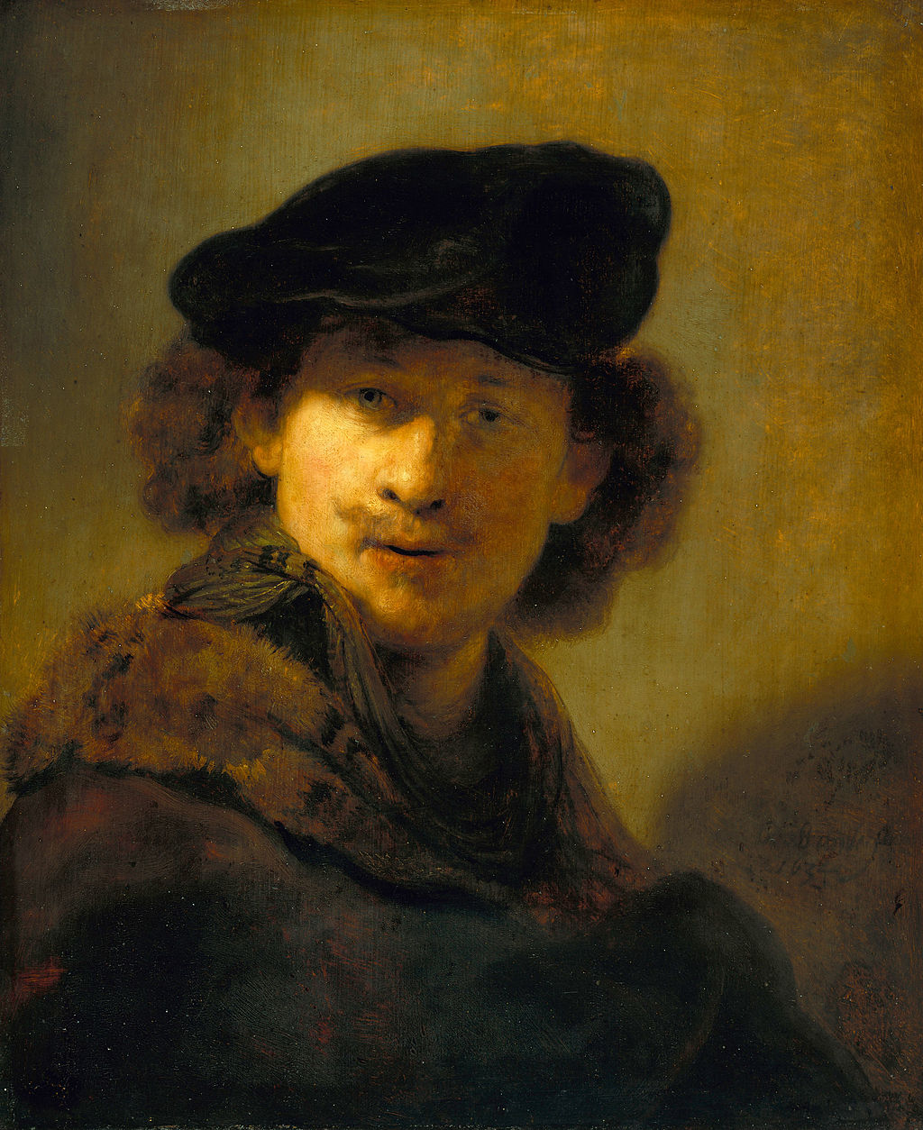 Self-portrait in a Cap and Fur-trimmed Cloak Painting by Rembrandt Oil on Canvas Reproduction by Blue Surf Art
