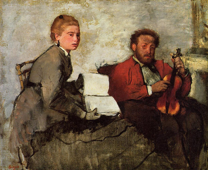 Violinist and young woman holding a music book Painting by Edgar Degas Reproduction Oil on Canvas