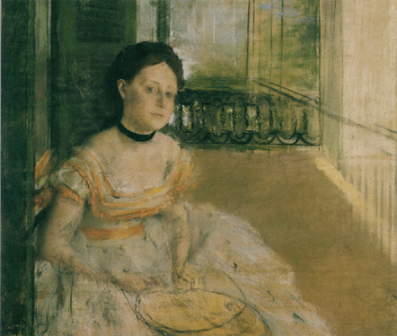 Woman Seated on a Balcony, New Orleans Painting by Edgar Degas Reproduction Oil on Canvas