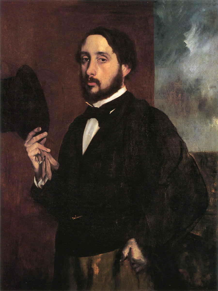 Self Portrait Holding Black Hat Edgar Degas Painting by Edgar Degas Reproduction Oil on Canvas