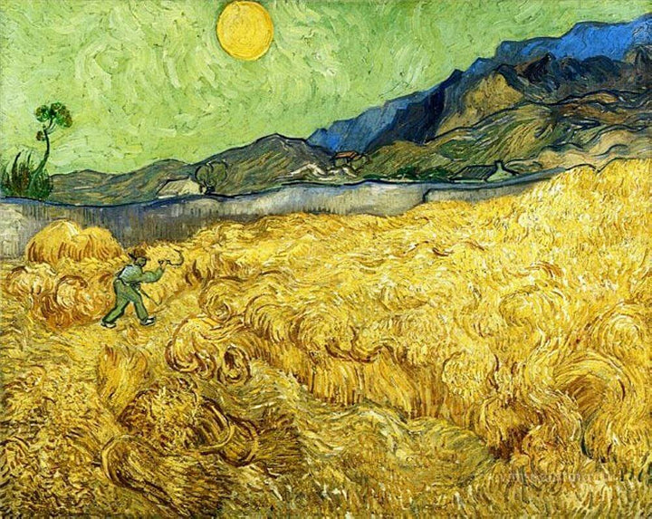 Wheat Field with a Reaper, 1889 by Van Gogh Reproduction for Sale - Blue Surf Art