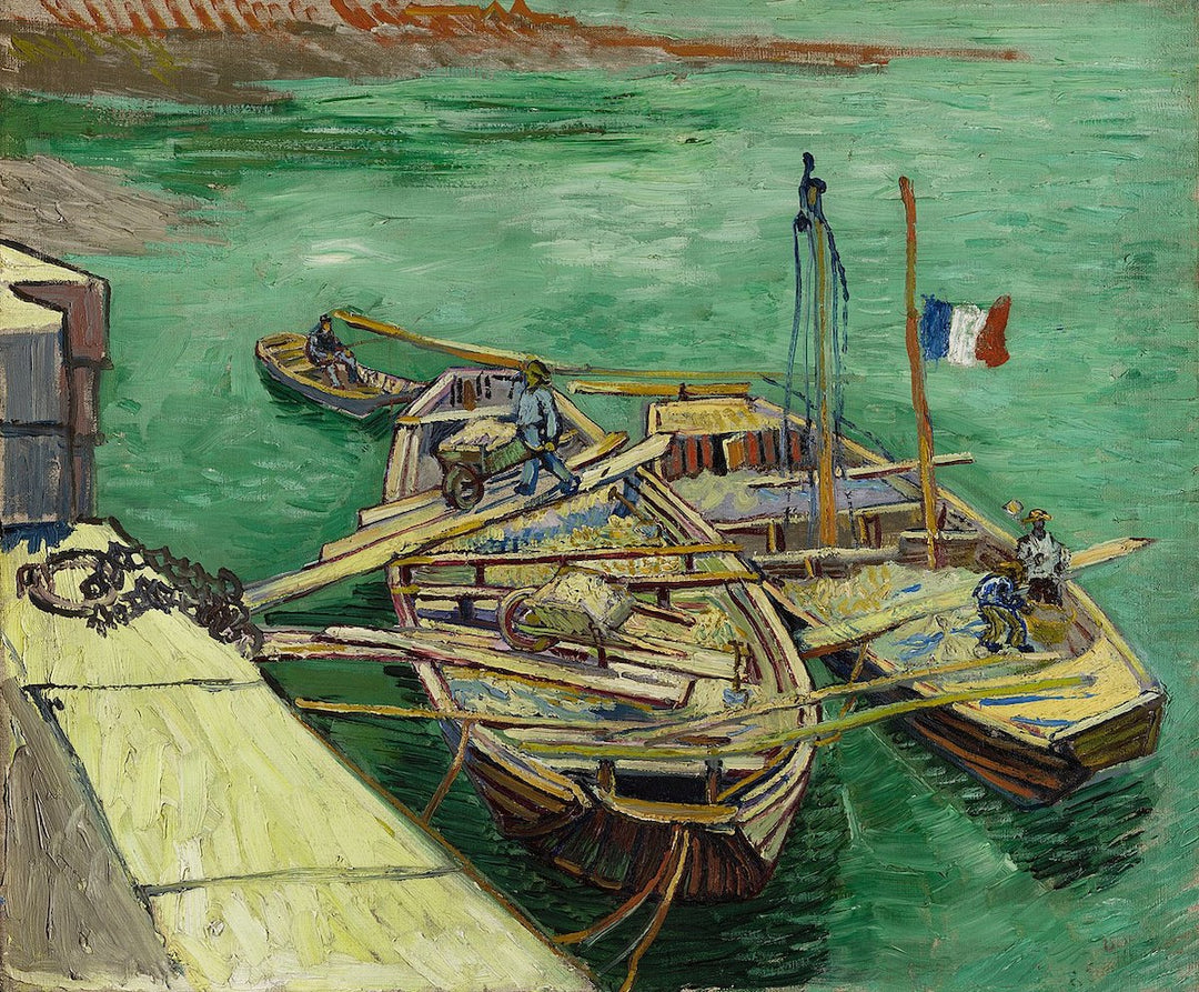 Quay with Men Unloading Sand Barges by Van Gogh Reproduction for Sale - Blue Surf Art