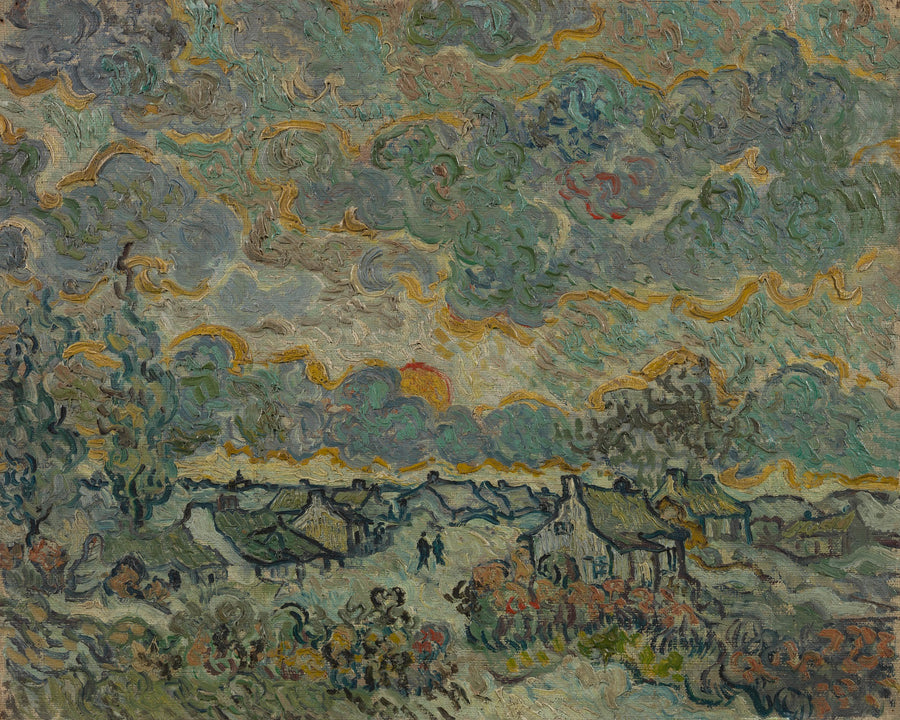Cottages and Cypresses: Reminiscence of Brabant, 1890 by Van Gogh Reproduction for Sale - Blue Surf Art